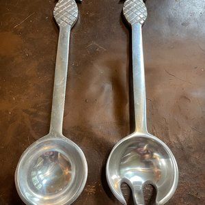 2 Thick Metal Chrome Serving Utensils w/ Pineapple Handles - Made in India